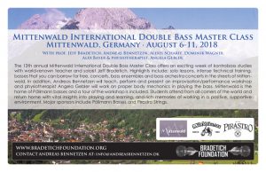 The Flyer for the Mittenwald international double bass masterclass 2018 with Jeff Bradetich, Dominik Wagner and Andreas Bennetzen